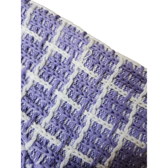 Ann Taylor Crochet Twee Sweater Cardigan Womens Large Lavender Checked Corpcore - Picture 5 of 10